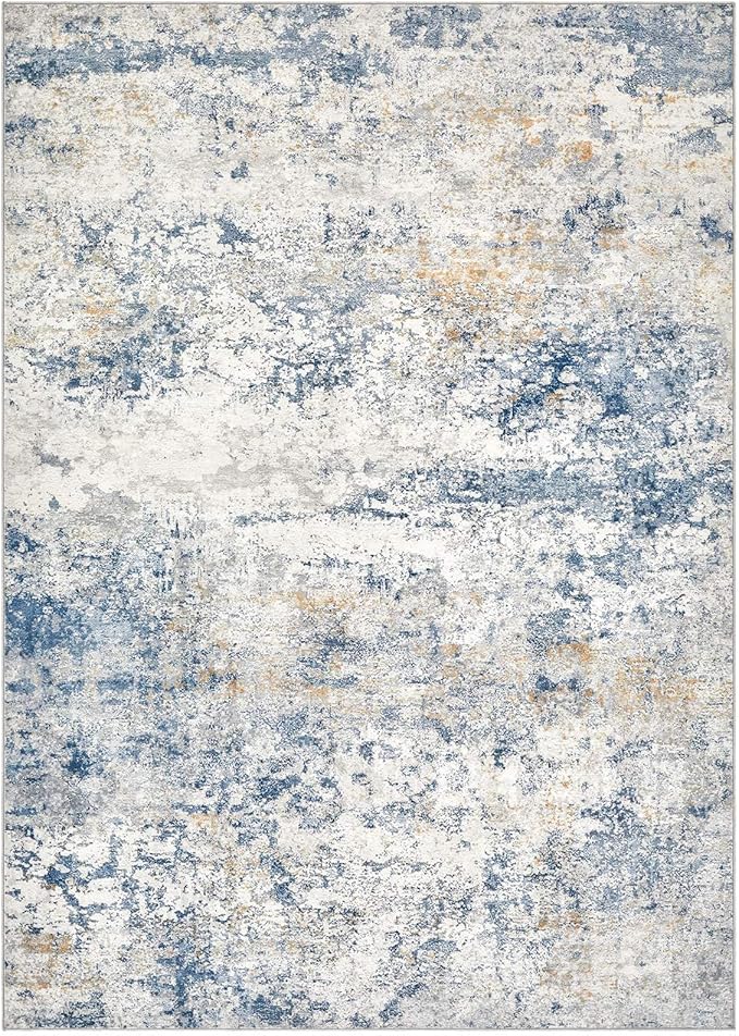 Area Rug Living Room Rugs - 5x7 Abstract Large Soft Indoor Washable Rug Neutral Modern Low Pile Carpet for Bedroom Dining Room Farmhouse Home Office - Blue