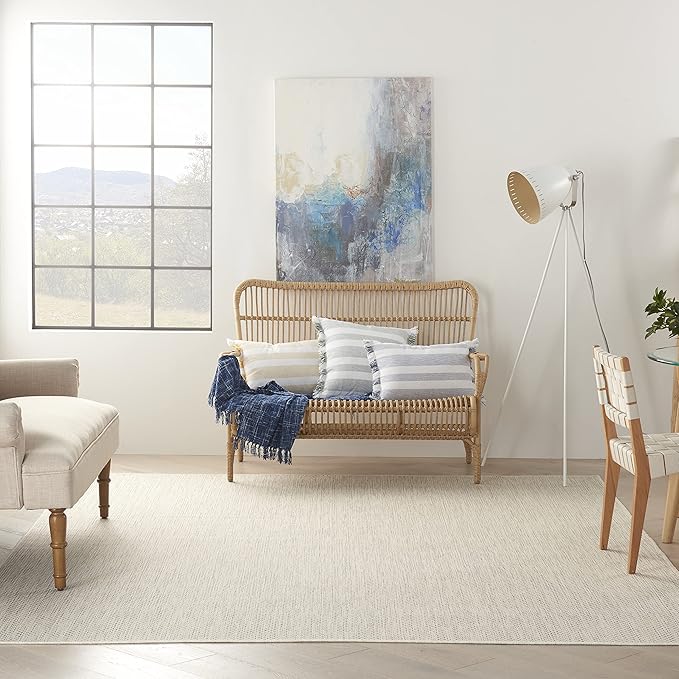 Nourison Home Courtyard Ivory Silver 9' x 12' Area Rug - Easy Clean, Non Shedding, Bed Room, Living Room, Dining Room, Kitchen (9' x 12')