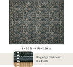 Washable Living Room Rug: 8x10 Boho Floral Soft Area Rug for Bedroom Decor - Vintage Low Pile Thin Carpet for Dining Room Non-Slip - Farmhouse Stain Resistant Rugs - Dark Green