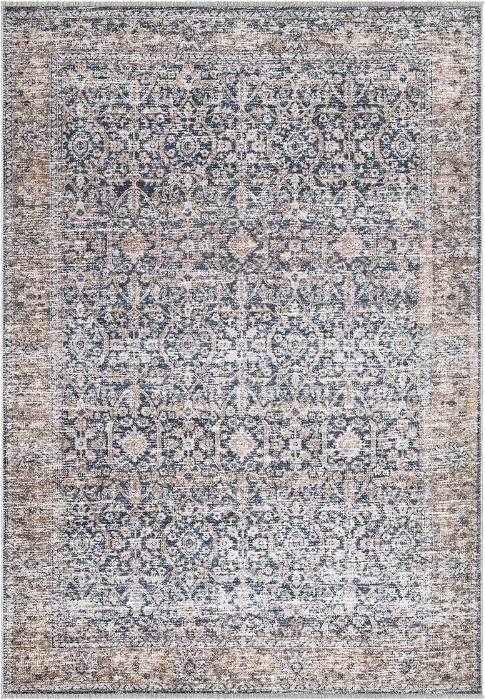 Bloom Rugs Caria Washable Non-Slip 8x10 Rug - Dark Blue/Tan Traditional Area Rug for Living Room, Bedroom, Dining Room, and Kitchen - Exact Size: 7'8" x 10'