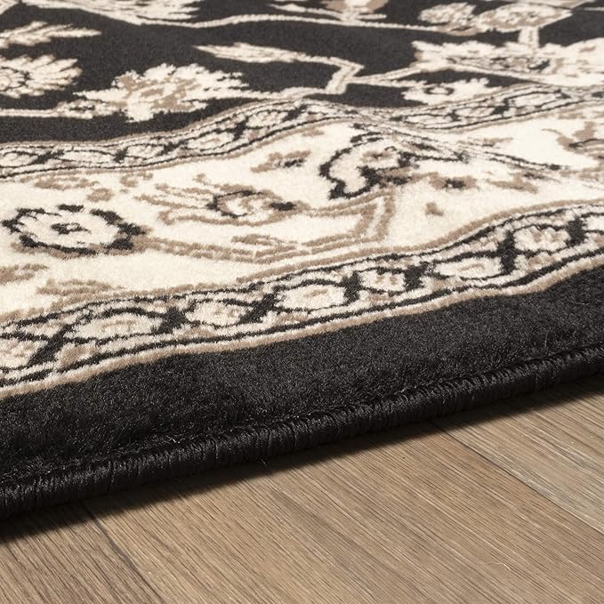 Superior Elegant Kingfield Collection Area Rug, 8mm Pile Height with Jute Backing, Classic Bordered Rug Design, Anti-Static, Water-Repellent Rugs - Black, 2'7" x 8' Runner