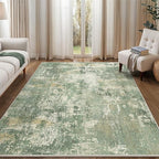 GENIMO 6x9 Area Rugs for Living Room, Machine Washable Rug Non Slip, Low Pile Ultra-Thin Lightweight Large Carpet, Abstract Modern Rugs for Bedroom, Dining Room, Office, Nursery, Olive Green