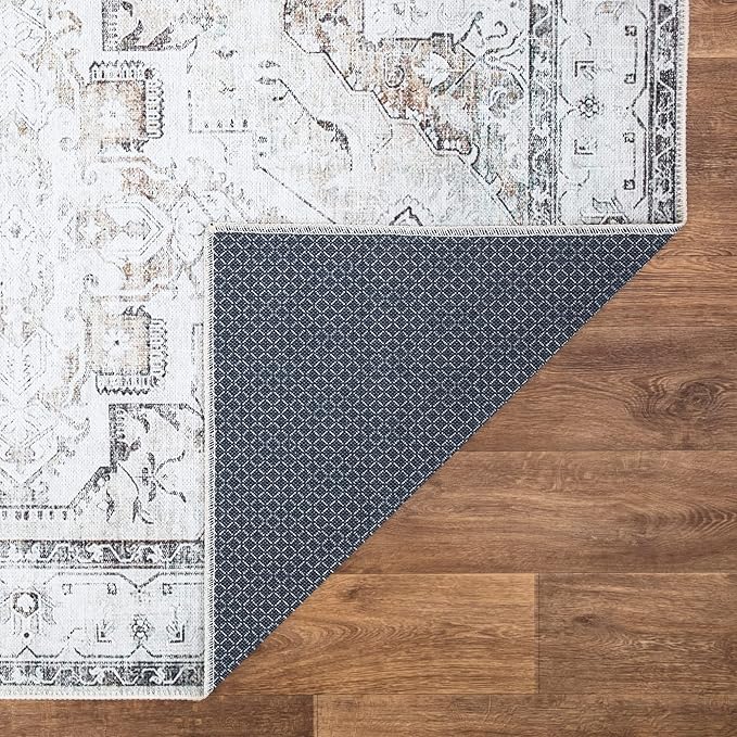 Bloom Rugs Washable Non-Slip 9' x 12' Rug - Brown/Beige/Charcoal Traditional Area Rug for Living Room, Bedroom, Dining Room, and Kitchen - Exact Size: 9' x 12'