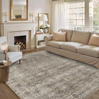 8x10 Washable Area Rug Grey Brown Vintage Rug for Living Room Bedroom Low Pile Soft Non-Slip Boho Rug for Under Table Boho Distressed Retro Carpet for Bedroom Kitchen Office Dining