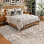 Neutral Farmhouse Area Rug for Bedroom - 6x8 Washable Rug for Dining Room Table, Ultra-Thin Soft Textured Boho Indoor Decor, Fade & Stain Resistant