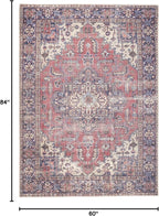 GLN Rugs Traditional Collection - Machine Washable Area Rug, Traditional Washable, Non Slip, Low Pile Chenille Rug, Living Room, Bedroom, Kitchen Rug (5' x 7' Multi Blue)