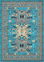 Unique Loom Taftan Collection Border Geometric Tribal Inspired Design Area Rug (7' 0 x 10' 0 Rectangular, Turquoise/ Gray)