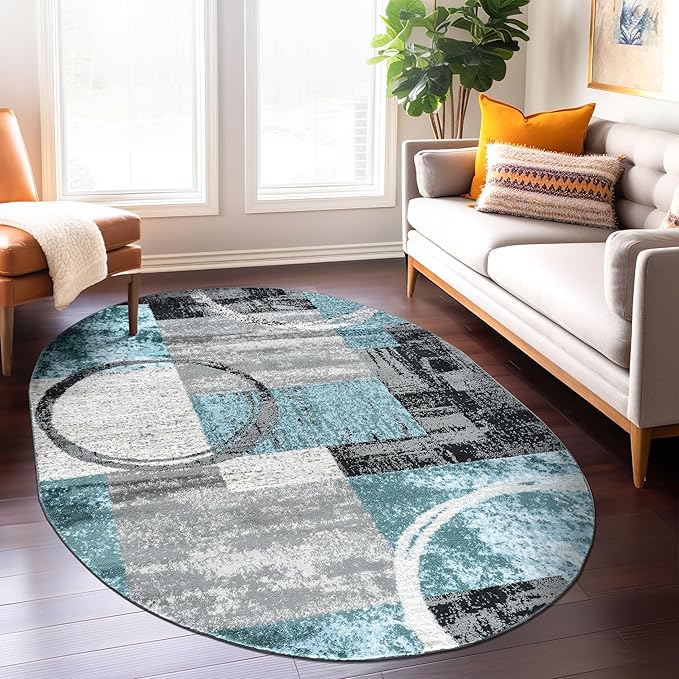 Rugshop Contemporary Abstract Circle Design Soft Oval Area Rug 5' x 7' Gray