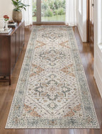 Tangsoo Hallway Runner Rugs 2.6x12 Washable Runner Rug for Hallways, Non Slip Vintage Soft Low Pile 12ft Long Rug Runner, Indoor Carpet Runners for Living Room Kitchen Bedroom Entryway Grey/Cream