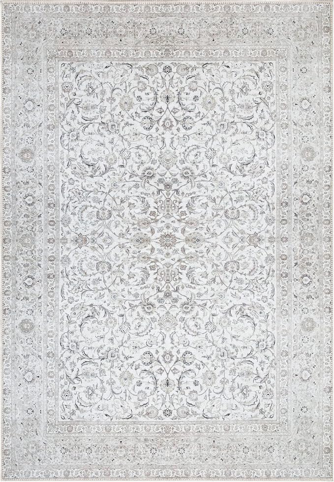 Bloom Rugs Washable Non-Slip 2' x 3' Rug - Beige/Off White Traditional Bordered Area Rug for Living Room, Bedroom, Dining Room, and Kitchen - Exact Size: 2' x 3'