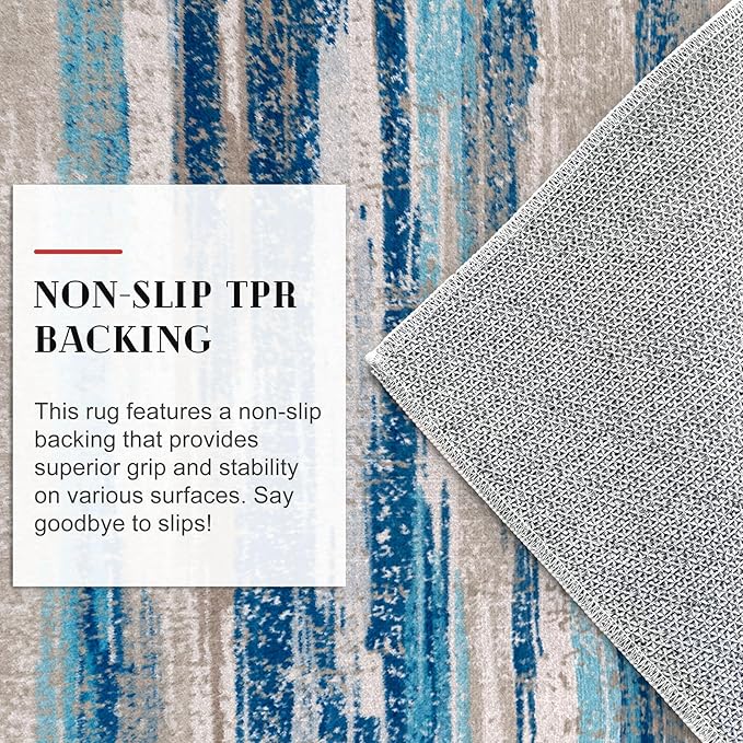 Modern Abstract Runner Rug 2.6x12, Blue Washable Long Kitchen Runner Non-Slip Soft Hallway Rug Runner Thin Print Faux Wool Carpet for Entryway Bedroom Laundry Room Indoor Home Decor