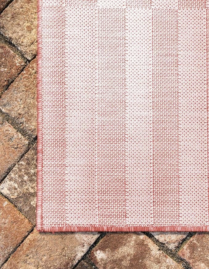 Unique Loom Outdoor Striped Collection Area Rug - Striped (6' 1" x 9' Rectangle, Rust Red/Ivory)