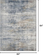 Bavni 5x7 Rug, Machine Washable Rug Non-Slip, Soft Modern Lightweight Area Rug, Stain Resistant Rugs for Living Room, Bedroom, Dining Room, Blue/Light Grey