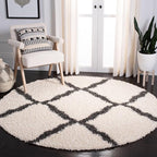 SAFAVIEH Dallas Shag Collection Area Rug - 6' Round, Ivory & Dark Grey, Trellis Design, Non-Shedding & Easy Care, 1.5-inch Thick Ideal for High Traffic Areas in Living Room, Bedroom (SGD257H)