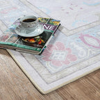 Fame Living Pink Oushak Rug, Modern, Vintage, Turkish, Eclectic, Floral, Pastel, Washable, Large Area Rugs for Living Room, Dining, Bedroom, Girls, Boys, 7'5"x9'8"
