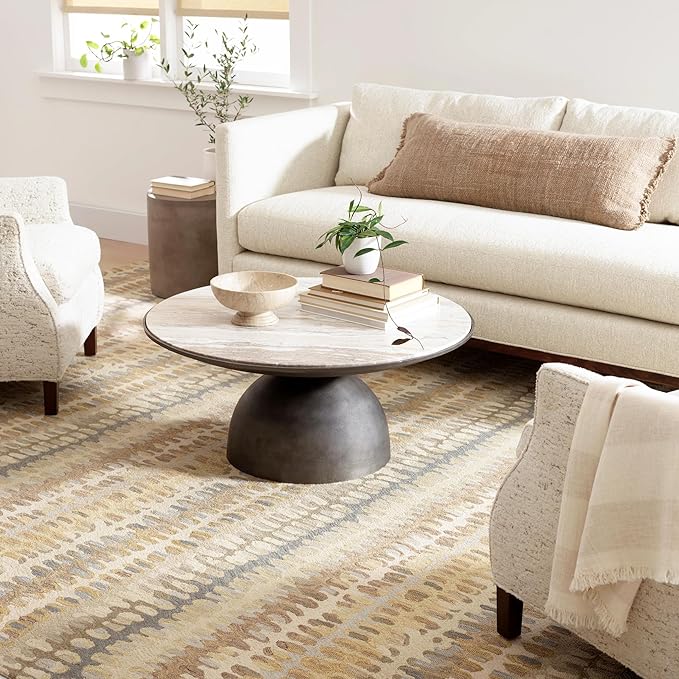 Dash and Albert Paint Chip Wool Area Rug - 4' x 6' Neutral Graphic Hand Micro Hooked Accent Rug - Durable, High Traffic Areas Hallway, Living Room, Stairs