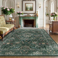6x9 Floral Washable Area Rug for Living Room, Vintage Boho Rugs for Bedroom Dining Room, Botanical Birds Non Slip Low Pile Forest Throw Carpet for Farmhouse Office, Retro Green/Blue