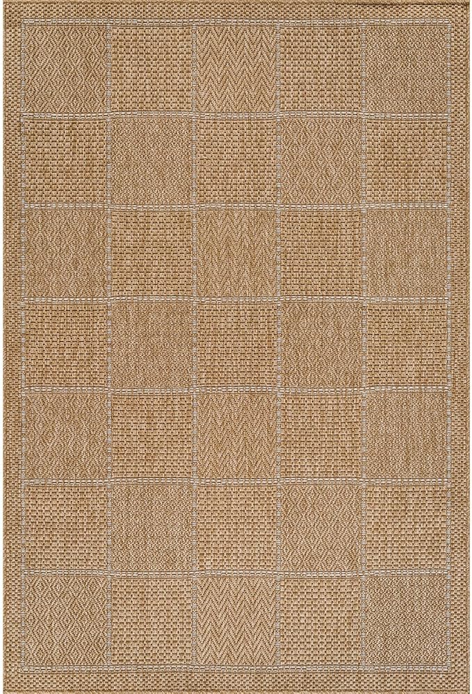 Beverly Rug Easy Jute Checkered Squared Rug 6x9 Washable Durable Indoor Outdoor Area Rugs for Living Dining Room Patio Office Stain Resistant Non Shedding Casual Indoor Outside Carpet 6 x 9 Natural