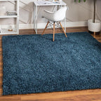 Unique Loom Davos Shag Collection Area Rug - Solid (3' 3" Square, Marine Blue)