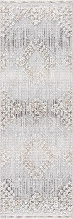 Hauteloom Poydras Farmhouse Living Room Bedroom Modern Moroccan Area Rug - Soft Shaggy High Low Carpet - High Pile - Bohemian, Boho - Gray, Beige, Cream - 6'7" x 9'