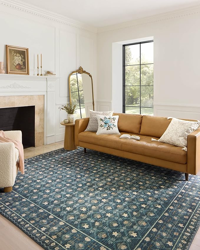Loloi Rifle Paper Co. Eden Collection EDE-03 Lattice Indigo 3'-6" x 5'-6" Accent Rug feat. CloudPile™