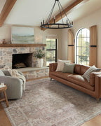 Loloi Magnolia Home by Joanna Gaines Millie Collection MIE-04 Brick/Fog 9'-6" x 9'-6", .25" Pile Height, Round Area Rug