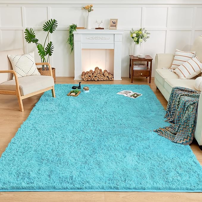 Andency Blue Soft Area Rugs for Living Room Bedroom, 3x5 Non-Slip Fluffy Shag Carpet, Indoor Floor Fuzzy Shaggy Living Room Plush Rug for Kids Dorm Nursery Home Decor Aesthetic
