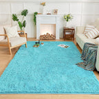 Andency Blue Soft Area Rugs for Living Room Bedroom, 4x6 Fluffy Shaggy Bedside Rug, Non-Slip Large Shag Fuzzy Plush Carpets for Bedroom Kids Dorm Nursery Home Decor Aesthetic