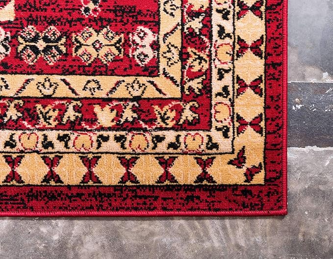 Unique Loom Taftan Collection Border Geometric Tribal Inspired Design Area Rug (2' 2 x 8' 2 Runner, Red/ Gold)