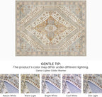 Bavni Runner Rug 2x10 Kitchen Rugs for Hallways Entryway, Washable Vintage Print Carpet, Ultra-Thin Chenille Low Pile Lightweight Rug with Non Slip Backing, Tan/Grey
