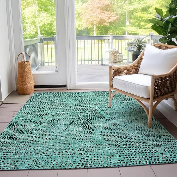Addison Rugs Chantille ACN591 Teal 9' x 12' Indoor Outdoor Area Rug, Easy Clean, Machine Washable, Non Shedding, Bedroom, Living Room, Dining Room, Kitchen, Patio Rug