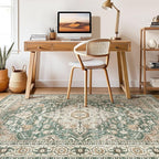 9x12 Area Rug Living Room: Machine Washable Boho Large Vintage Soft Rugs Stain Resistant Farmhouse Oriental Non Slip Indoor Floor Carpet for Bedroom Nursery Kids Playroom Office Dining Room- Green