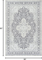 Bloom Rugs Washable Non-Slip 3' x 5' Rug - Charcoal Blue Traditional Medallion Area Rug for Living Room, Bedroom, Dining Room, and Kitchen - Exact Size: 3' x 5'