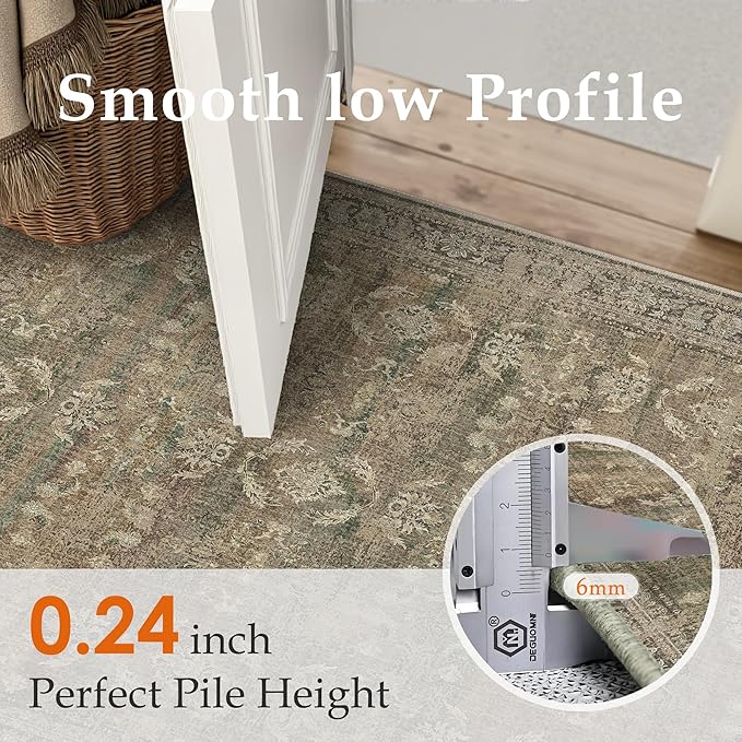 3x10 Brown Area Rug Runners for Hallways Washable Vintage Distressed Carpet Low Pile Non Slip Indoor Retro Soft Long Accent Rug Bedroom Kitchen Bathroom Laundry Dining Living Room
