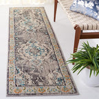 SAFAVIEH Monaco Collection Runner Rug - 2'2" x 14', Grey & Light Blue, Boho Chic Medallion Distressed Design, Non-Shedding & Easy Care, Ideal for High Traffic Areas in Living Room, Bedroom (MNC243G)