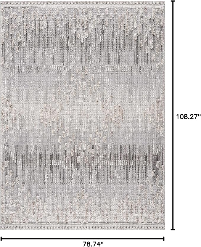 Hauteloom Poydras Farmhouse Living Room Bedroom Modern Moroccan Area Rug - Soft Shaggy High Low Carpet - High Pile - Bohemian, Boho - Gray, Beige, Cream - 6'7" x 9'