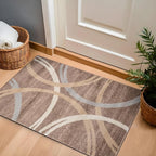 Rugshop Modern Wavy Circles Design Accent Rug, Fade-Resistant Carpet for Entryway, Bathroom, or Small Spaces, Brown, 2'7" x 4'