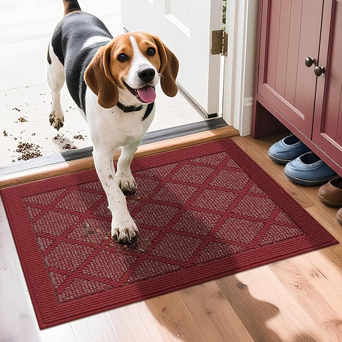 COSY HOMEER Non-Slip Door Mat 20"x32", Entryway Rugs Low Profile Absorbent Dirt Trapper Doormat for Front Entrance, Washable Polypropylene Entry Mat (Red)