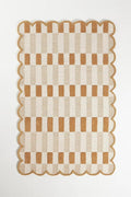 Hand-Tufted Wool Area Rug with Scalloped Edges, Neutral Beige Plaid Pattern, Cozy Soft Accent Rug for Living Room, Bedroom, and Nursery, Handmade Decorative Carpet, 7x7 Ft (Round)
