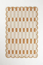 Hand-Tufted Wool Area Rug with Scalloped Edges, Neutral Beige Plaid Pattern, Cozy Soft Accent Rug for Living Room, Bedroom, and Nursery, Handmade Decorative Carpet, 7x7 Ft (Round)