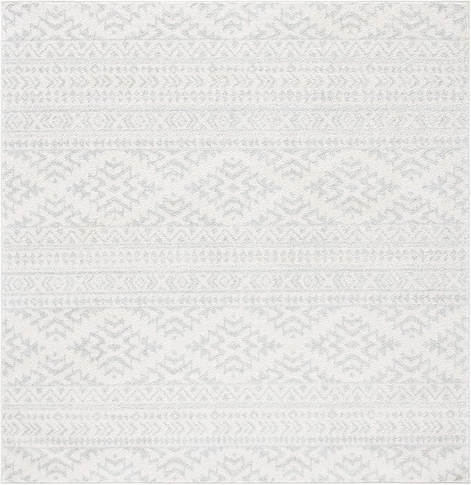 SAFAVIEH Tulum Collection Area Rug - 5' Square, Ivory & Light Grey, Moroccan Boho Tribal Design, Non-Shedding & Easy to Clean, Ideal for Living Room, Bedroom, Dining Space (TUL272G)