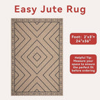 Tangsoo Easy Jute Rug 2x3 Outdoor Rug,Washable Non-Slip Rug for Entryway,Neutral Geometric Ultra Thin Indoor Carpet Farmhouse Throw Mat for Kitchen Bedroom Front Door Entrance