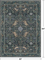 Cottagecore 5x7 Blue Rugs for Bedroom, Washable Forest Area Rug for Dining Room Under Table, Carpet for Living Room, Non Slip & Low Pile Soft Rug (Navy Blue & Deep Teal)