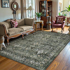 Lahome Washable Area Rugs 5x7 Green Rugs for Living Room,Boho Rug for Bedroom,Dining Room Carpet for Under Table, Distressed Non Slip Low Pile Carpet for Indoor Home Office Nursery(5'x7',Green)