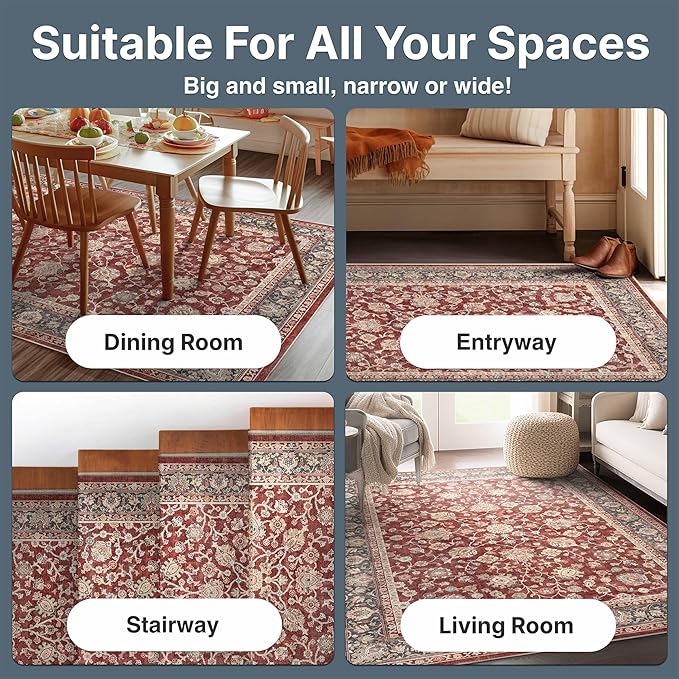 Well Woven Asha Rome Red 3'3" x 5' Area Rug - Oriental Floral Pattern, Easy Clean, Floor-Friendly Backing - for Living Room, Bedroom, and Dining Room