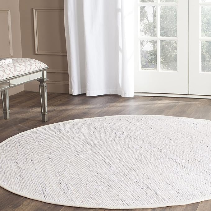 SAFAVIEH Rag Rug Collection 5' Round Ivory/Multi RAR121G Handmade Boho Stripe Cotton Area Rug