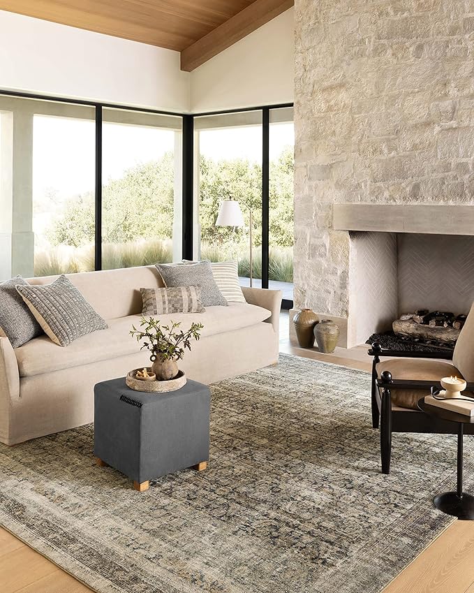 Loloi Amber Lewis Morgan Collection MOG-02 Navy/Sand 5'-0" x 7'-0" 38" Thick Area Rug feat. CloudPile, Neutral, Room Décor, Vintage Inspired, Livingroom, Bedroom, Dining Area