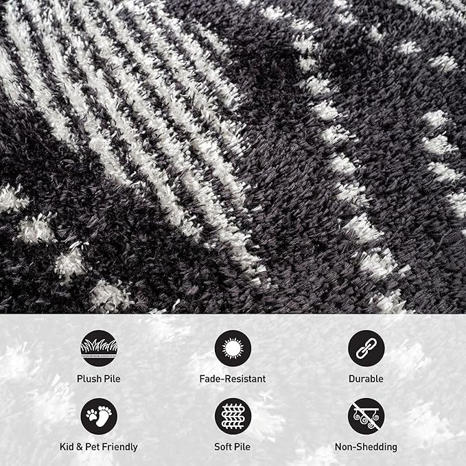Rugshop Geometric Shag Area Rug Anthracite Dark Gray and White 7' 10" x 10' Perfect for Large Living Rooms, Dining Areas, Bedrooms
