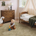 Bavni 6x9 Area Rugs for Living Room, Machine Washable Rug Non Slip, Vintage Chenille Distressed Print Carpet, Large Low Pile Ultra-Thin Lightweight Rugs for Bedroom, Dining Room, Office, Nut Brown