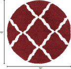 SAFAVIEH Dallas Shag Collection Area Rug - 6' Round, Red & Ivory, Trellis Design, Non-Shedding & Easy Care, 1.5-inch Thick Ideal for High Traffic Areas in Living Room, Bedroom (SGD257Q)